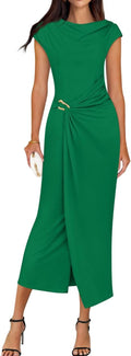 Women's Cap Sleeve Mock Neck Bodycon Midi Dress - Elegant Summer Fit