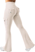 Women Flare Leggings with Pockets - No Front Seam High Waist