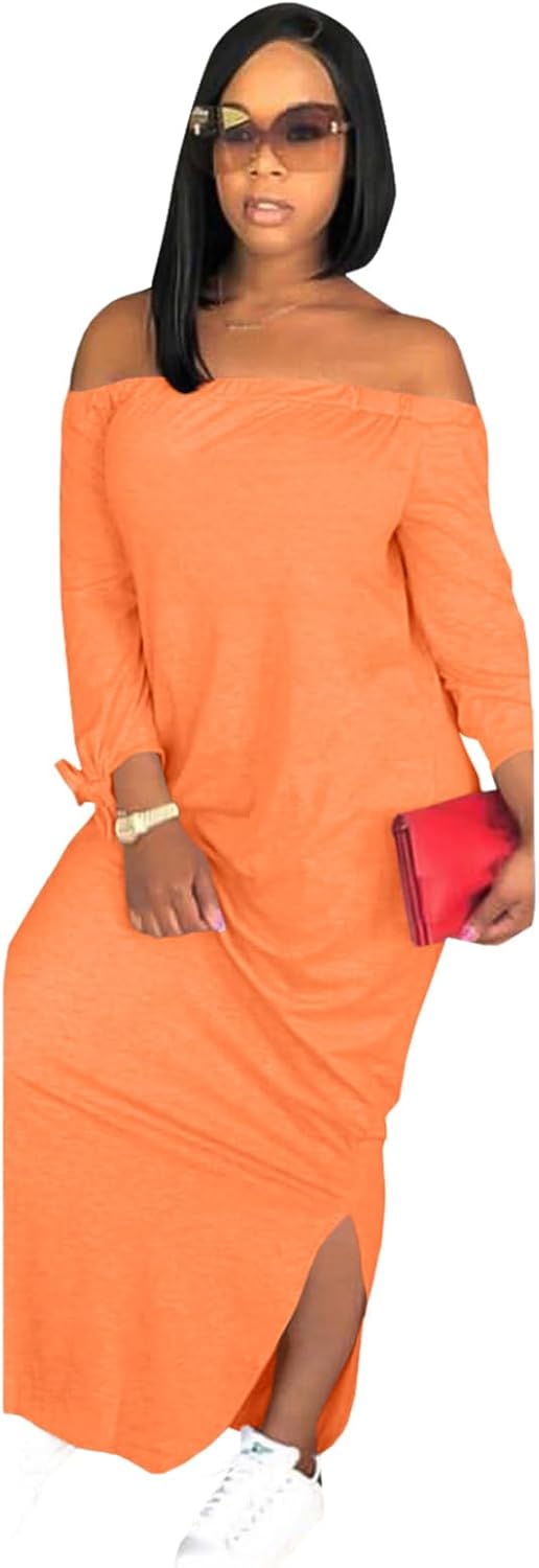 OLUOLIN Women's Off Shoulder Long Sleeve Maxi Dress for Casual Wear