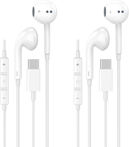 High-Quality 2-Pack USB-C Earbuds for iPhone & More