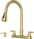 APPASO 4 Hole Kitchen Faucet with Pull Down Sprayer - Brushed Gold