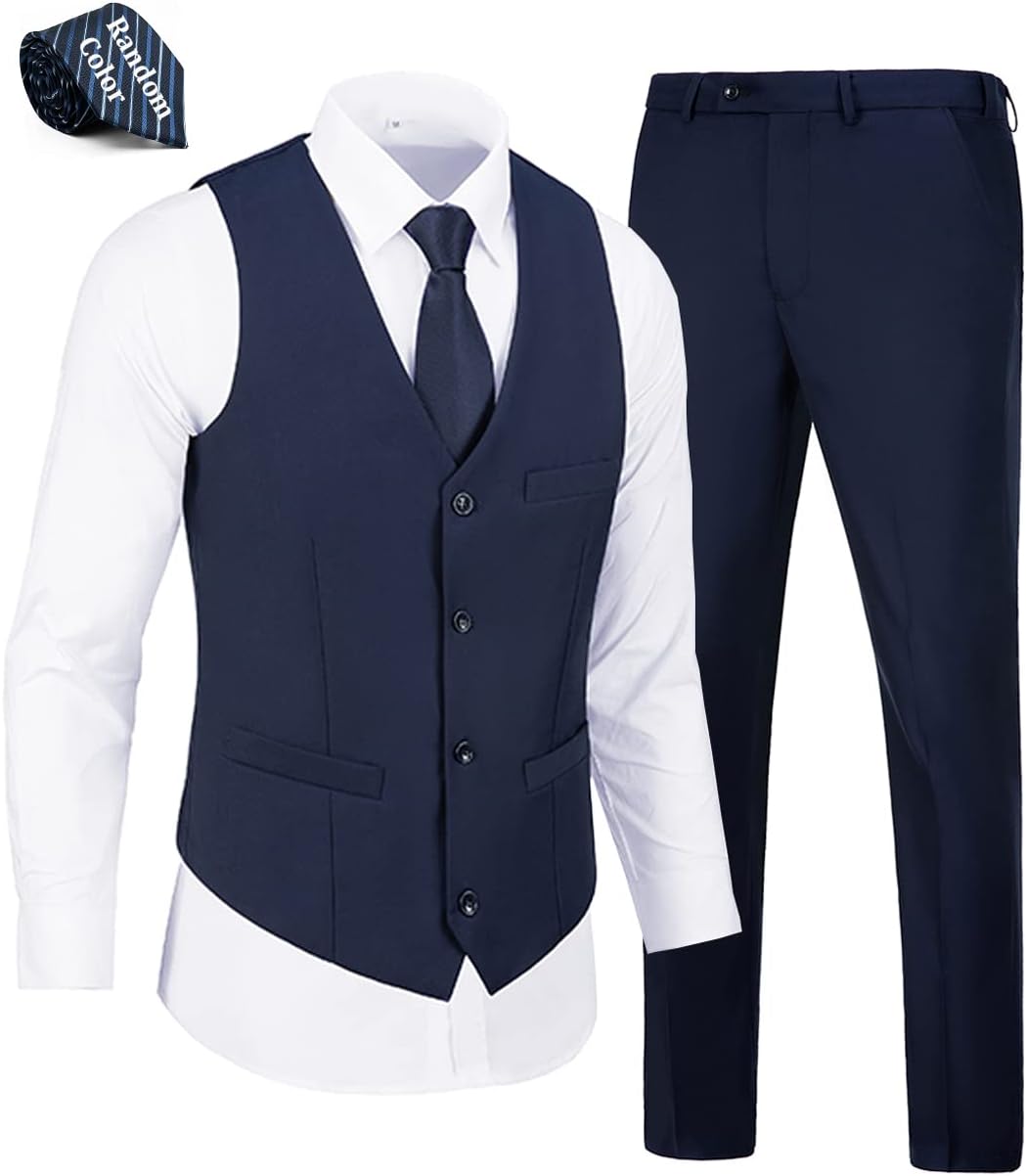 WOMS Mens 2 Pieces Suits Vest Pants Set for Formal Events