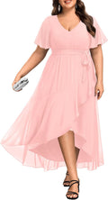 Womens Plus Size Chiffon High Low Ruffle Maxi Dress - Elegant Fit