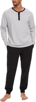 Men's 2-Piece Cotton Pajama Set with Henley Neckline - Soft Comfort