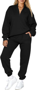 Women 2 Piece Oversized Half Zip Sweatshirt Jogger Set - Cozy Everyday