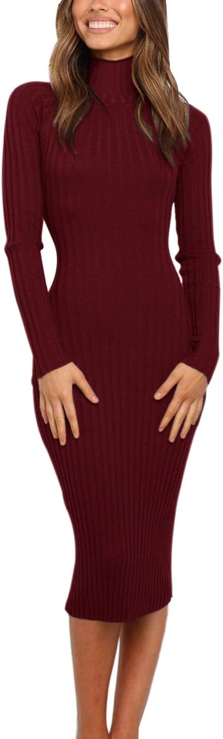Ribbed Long Sleeve Sweater Dress for Women - Cozy and Stylish