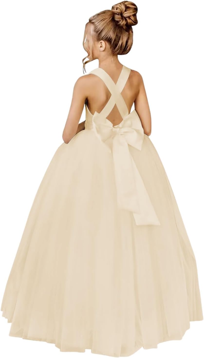 Crossed Straps Flower Girl Dress for Special Occasions