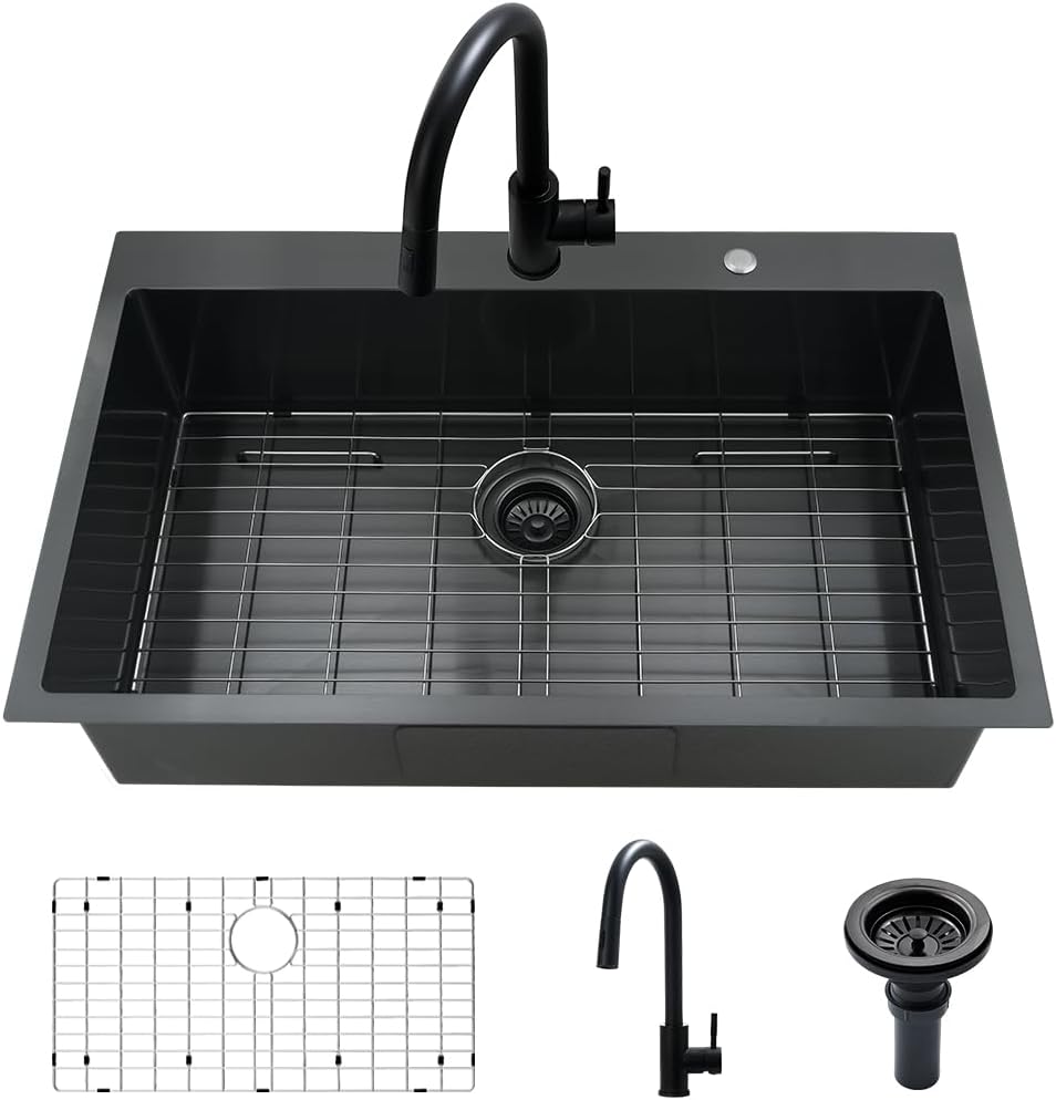 33 Black Kitchen Sink with Faucet Combo for Modern Homes