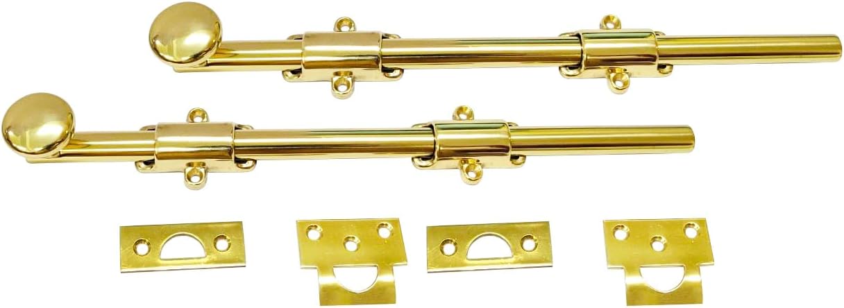 QCAA Solid Brass Dutch Door Bolt, 12in, Polished Brass, 2 Pack
