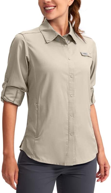 Womens Sun Protection Fishing Shirt with Zipper Pockets