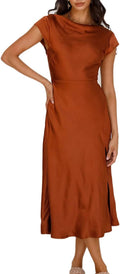 Women's Satin Cowl Neck Backless Midi Dress - Elegant Summer Cocktail