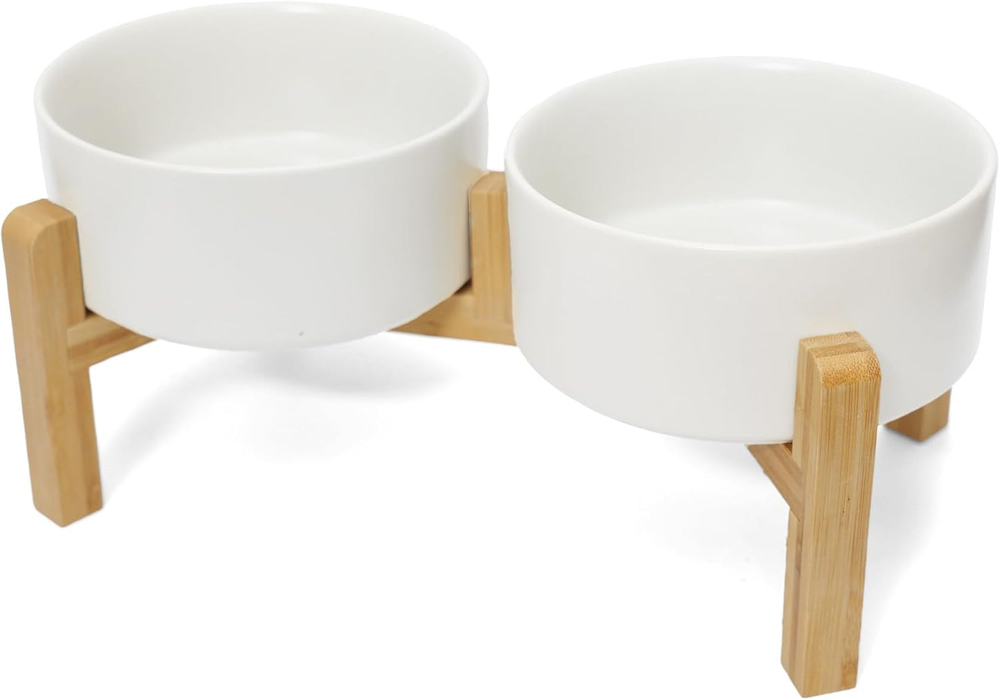 Elevated Dog Bowls Ceramic Set with Wood Stand for Pets