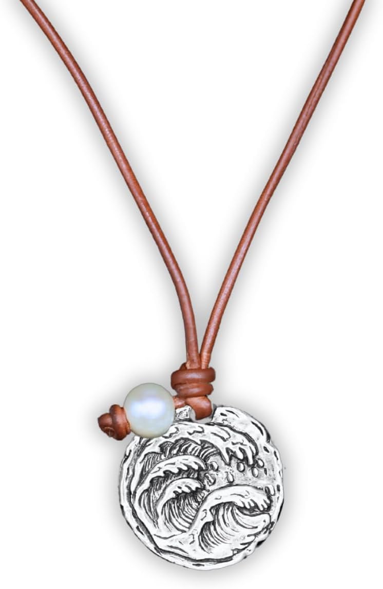 925 Silver Necklace Pendant with Premium Pearl and Leather Cord