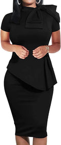 Peplum Bow Ruffle Pencil Cocktail Dress - Feminine Party Fit