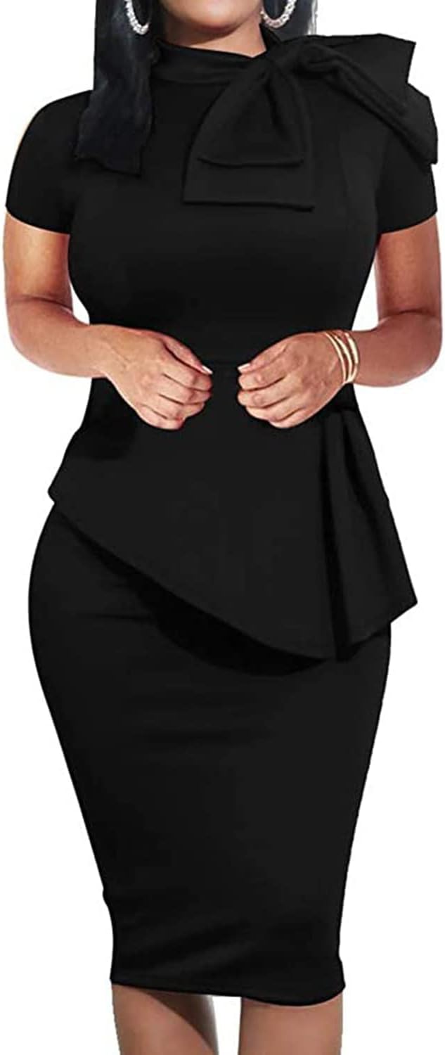TOPONSKY Women Peplum Bow Club Ruffle Pencil Party Dress