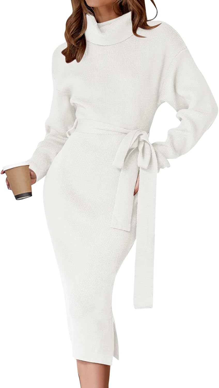 Stylish ZESICA Women's Turtleneck Sweater Midi Dress for Fall