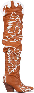 Women's Western Over The Knee Thigh High Boots - Slouchy Chunky Heel
