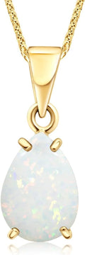 14K Gold Gemstone Teardrop Necklace for Women - Dainty Opal