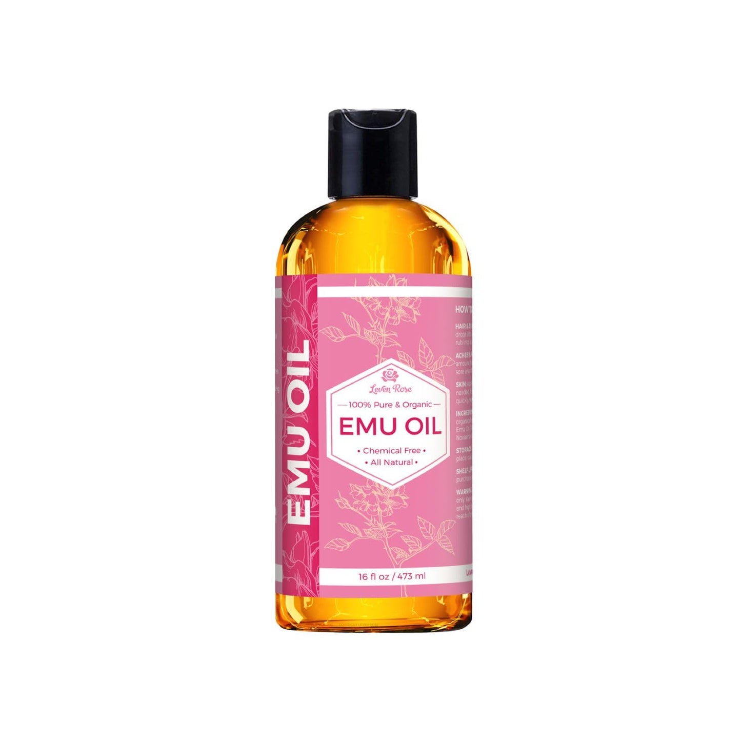 Leven Rose Emu Oil 100% Pure Natural Skin Moisturizer 16 oz