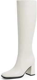 Square Toe Knee High Boots Women Chunky Heel Tall Boot - Stylish Lift