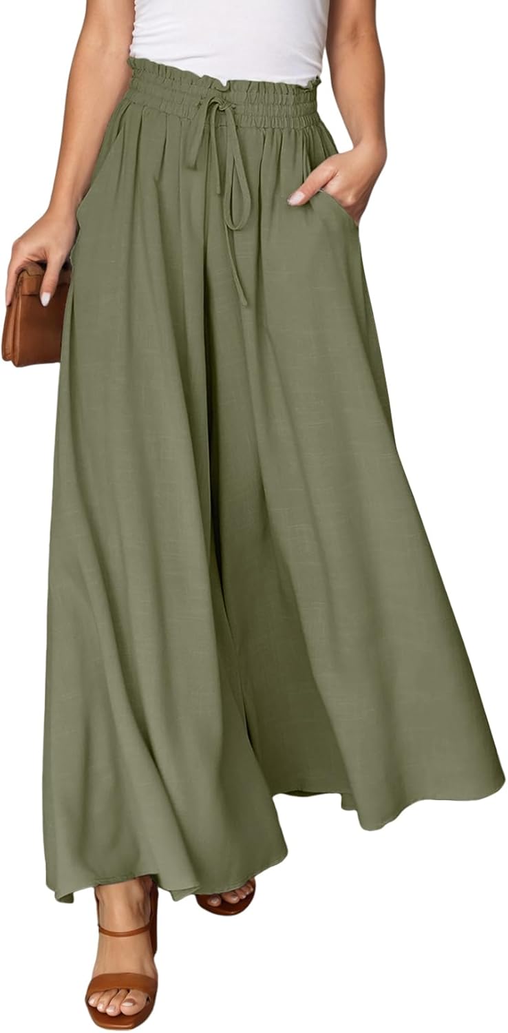 Dokotoo Casual Elastic Waist Wide Leg Pants for Women