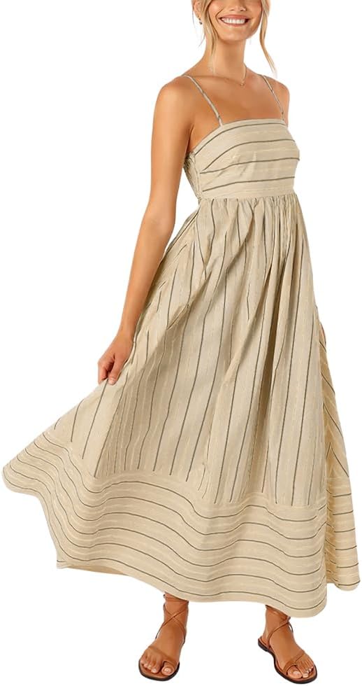 Chouyatou Women's Striped Back Smocked Maxi Dress for All Occasions
