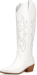 Stylish White Cowgirl Boots for Women - Knee High Chunky Heel