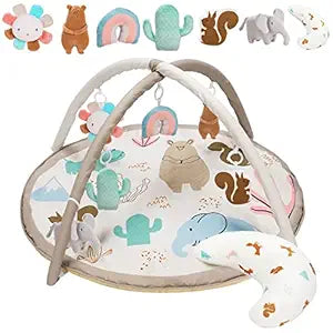 Baby Gym and Infant Play Mat with Velvet Tummy Time Pillow