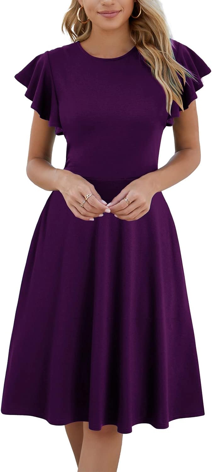 HELYO Women's Semi-Formal Ruffle Sleeves V-Back Cocktail Dress