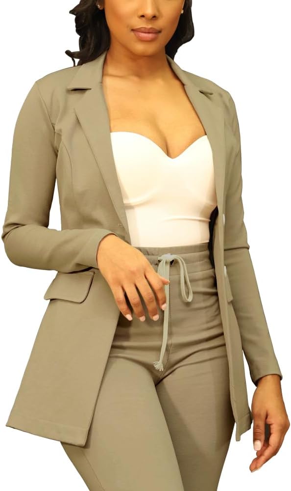 PINSV Women Casual Blazer Open Front Long Sleeve Work Jacket