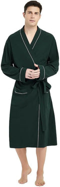 Mens 100% Cotton Robe Lightweight Knit Bathrobe - Soft, Breathable