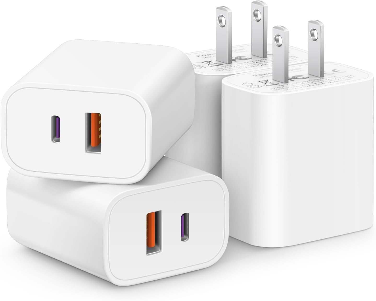 Fast Charge 4 Pack USB C Charger [20W PD & QC 3.0 Ports] for iPhone, iPad, Samsung, Galaxy