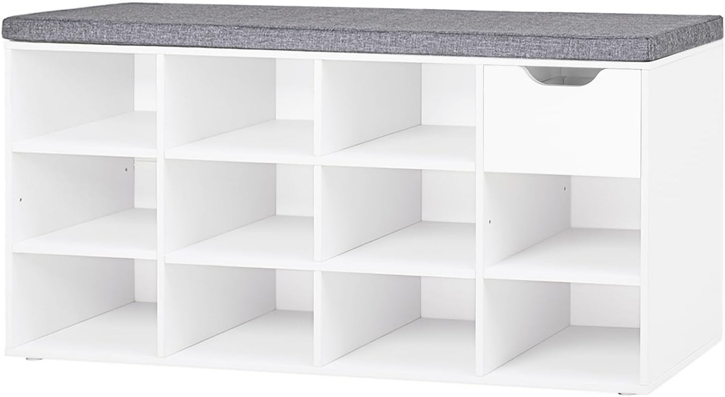 DINZI LVJ Shoe Bench with Drawer and Cubbies for Storage