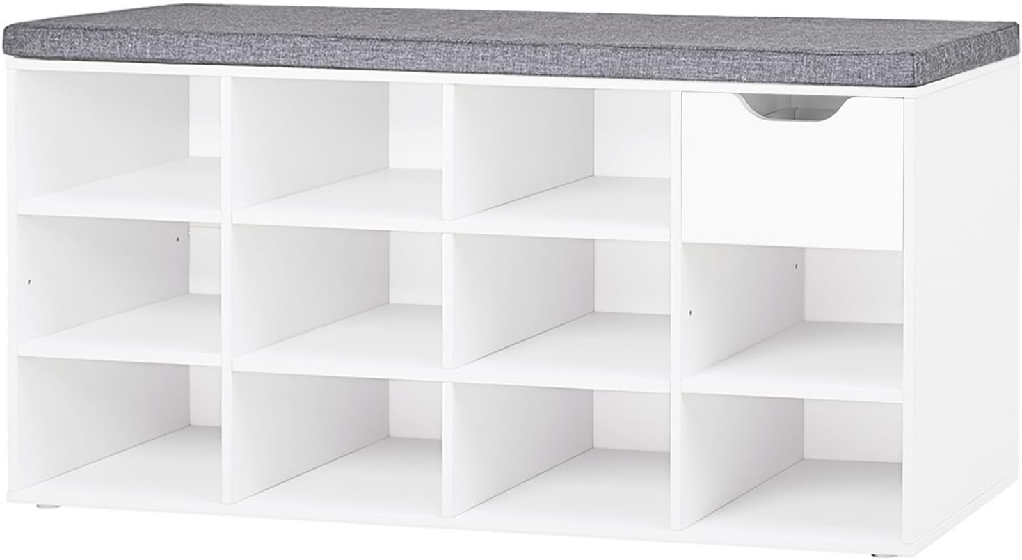 DINZI LVJ Shoe Bench with Drawer and Cubbies for Storage