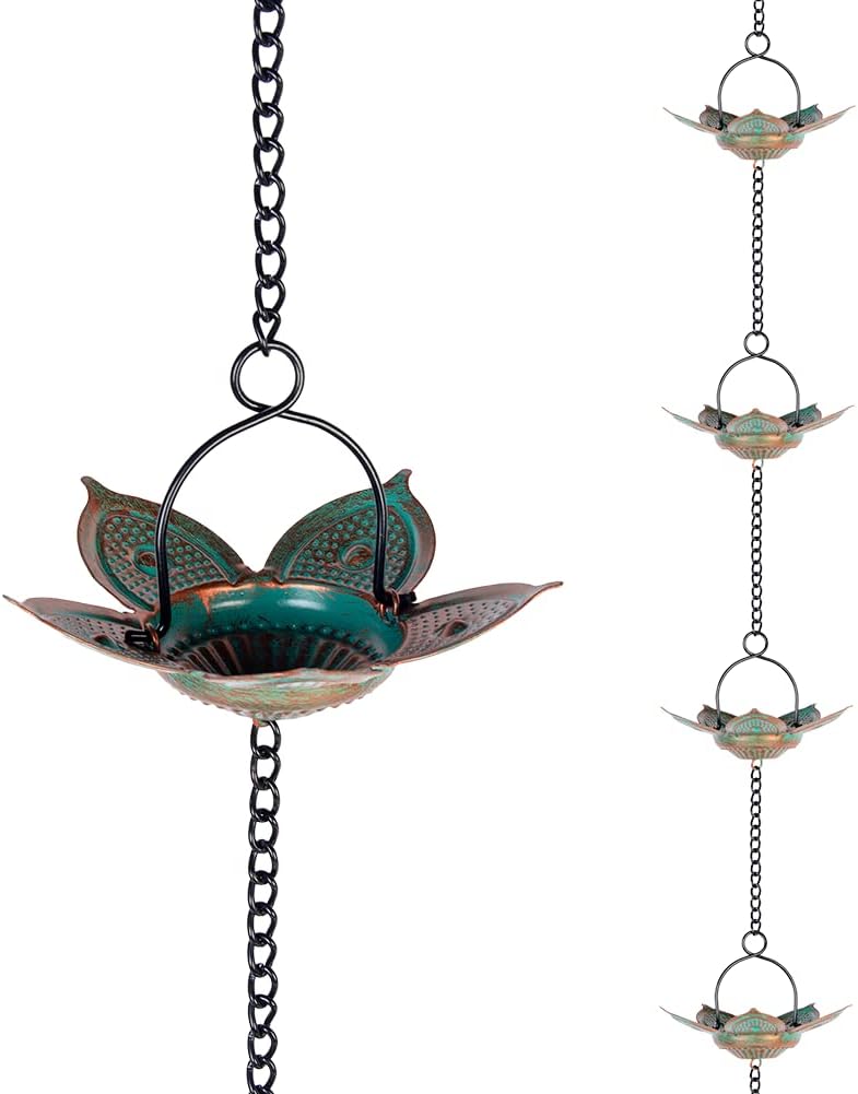 8.3 FT Lotus Rain Chain for Gutters - Unique Outdoor Decor