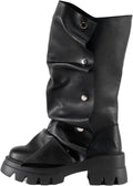 Platform Slouchy Fold Over Mid Calf Boots - Stylish Comfortable Fit