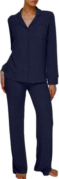 Women's Modal Pajama Set Long Sleeve Button Down - Soft Ribbed Knit