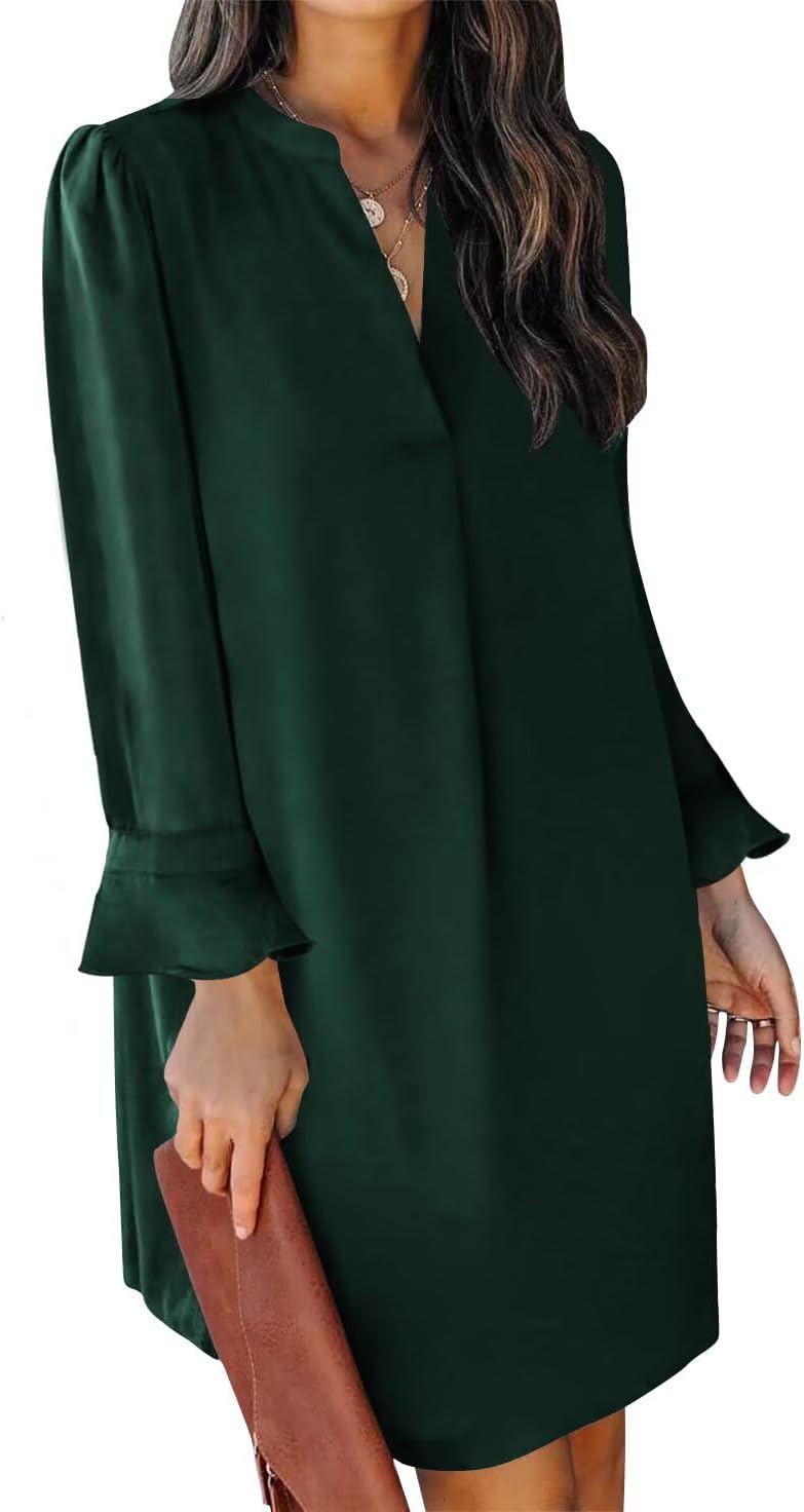 QACOHU Fall Dresses for Women: Casual V Neck Long Sleeves