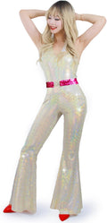 Disco Outfit 70s 80s Prom Sparkle Flare Jumpsuit Costume