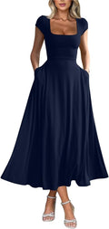 YMDUCH Women's Square Neck Short Sleeve Maxi Dress - Flattering