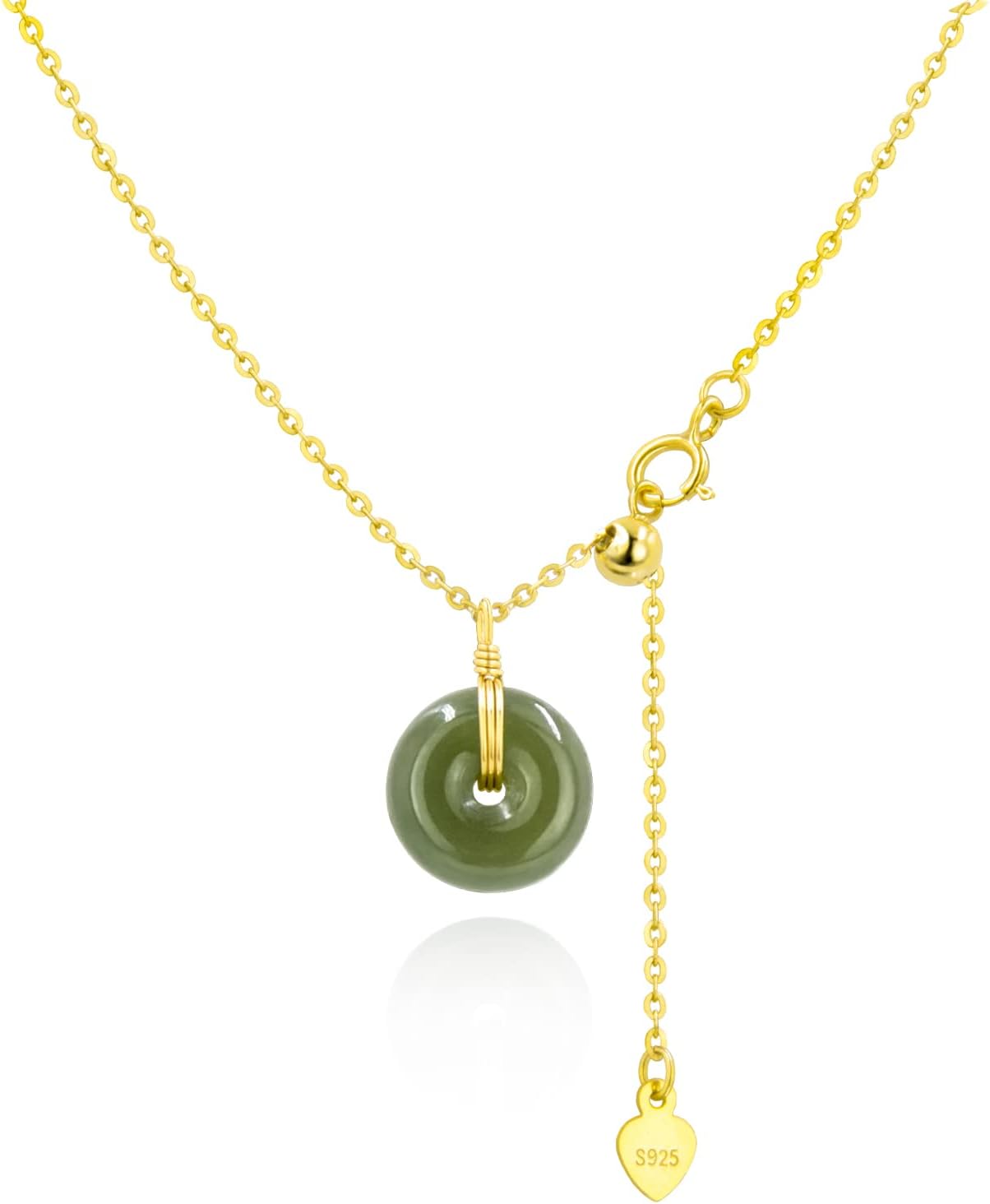 DAUMIER Jade Necklace 925 Sterling Silver Gold Plated Pendant