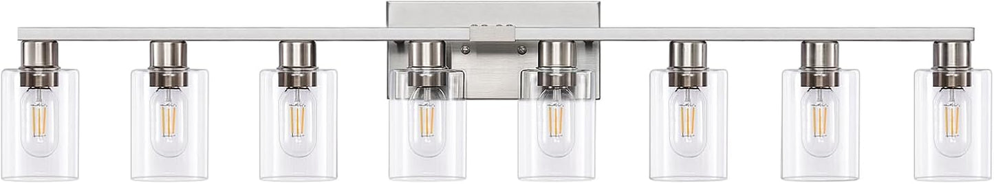 8 Light Bathroom Vanity Light Fixtures in Brushed Nickel Finish