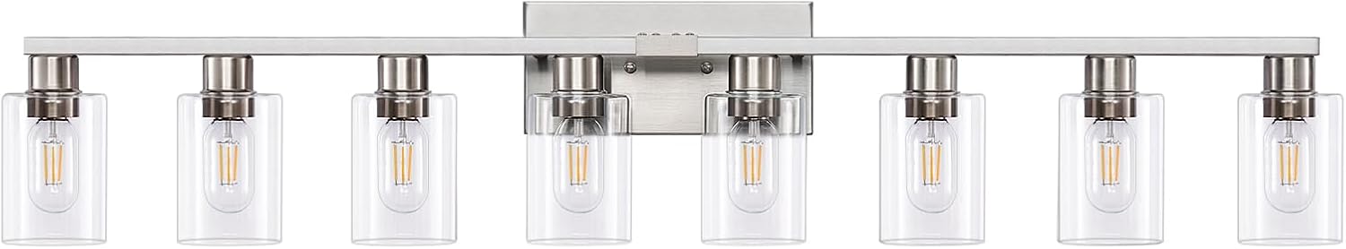 8 Light Bathroom Vanity Light Fixtures in Brushed Nickel Finish