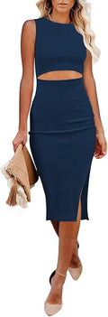 Pink Queen Sleeveless Cutout Bodycon Midi Dress - Chic Party Fit