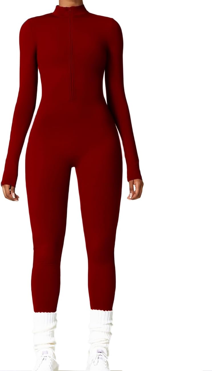 AEEZO Womens Long Sleeve Workout Jumpsuit for Yoga and Fitness