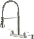 DAYONE 2-Handle Pull-Down Kitchen Faucet with Soap Dispenser - Durable