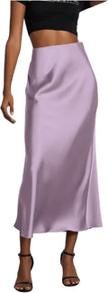 SOLY HUX Women's Elegant Satin Fishtail Midi Skirt - Flattering Fit