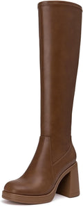 Athlefit Knee High Boots for Women Square Toe Chunky Heel