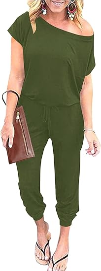 ANRABESS Women's Loose Casual Off Shoulder Jumpsuit for Comfort