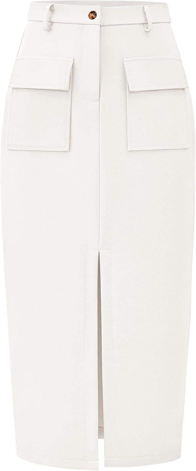 KIRUNDO Midi Skirts for Women: Trendy High Waisted Cargo Style